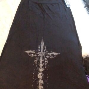 MIDNIGHT HOUR 2X BLACK CRUCIFIX MAXI SKIRT STRETCH JERSY